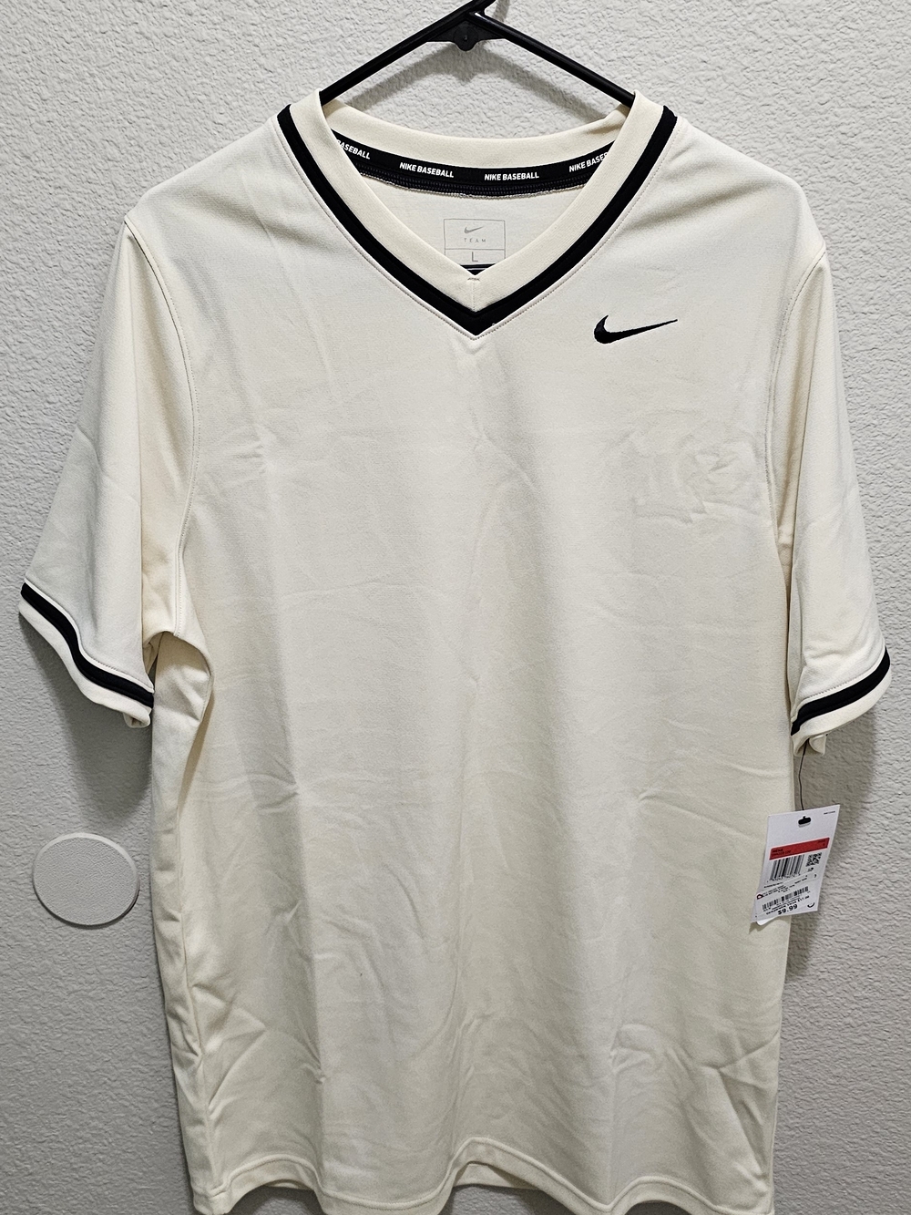 Nike Men’s Cream V-Neck Short-Sleeve Jersey with Black Trim